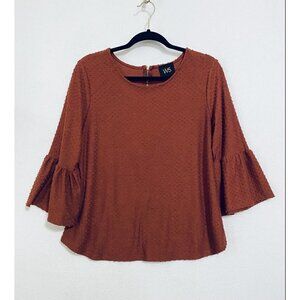 Anthropologie W5 Womens Medium Swiss Dot Bells Sleeve Top Dark Orange Boho